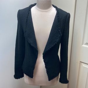 ANN TAYLOR LOFT Black Fringe Open Front Blazer SZ 10